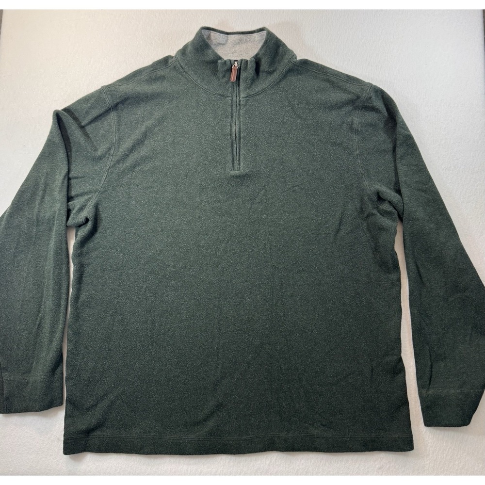 Banana Republic Mens 1/4 Zip Mock Neck Sweater XL Green Cotton Outdoor Casual